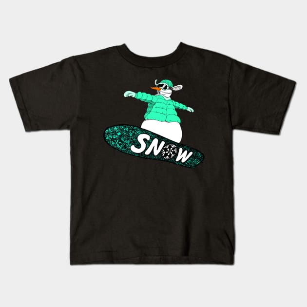 snowman on the board (mint) Kids T-Shirt by justduick